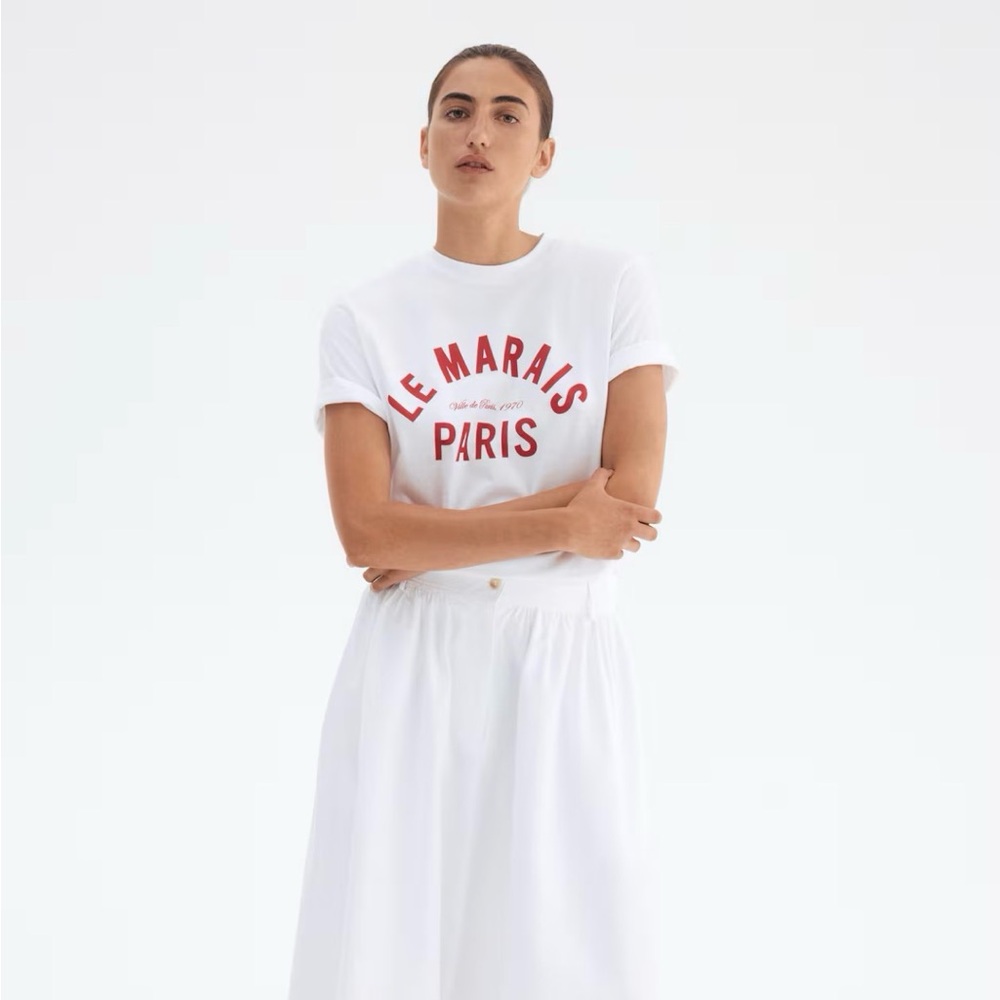 H&M Printed White T-Shirt Sz L